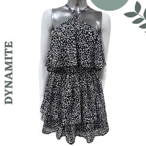 Dynamite Black White Tiered Halter Mini Dress Size XS Flowy Summer Party Dress